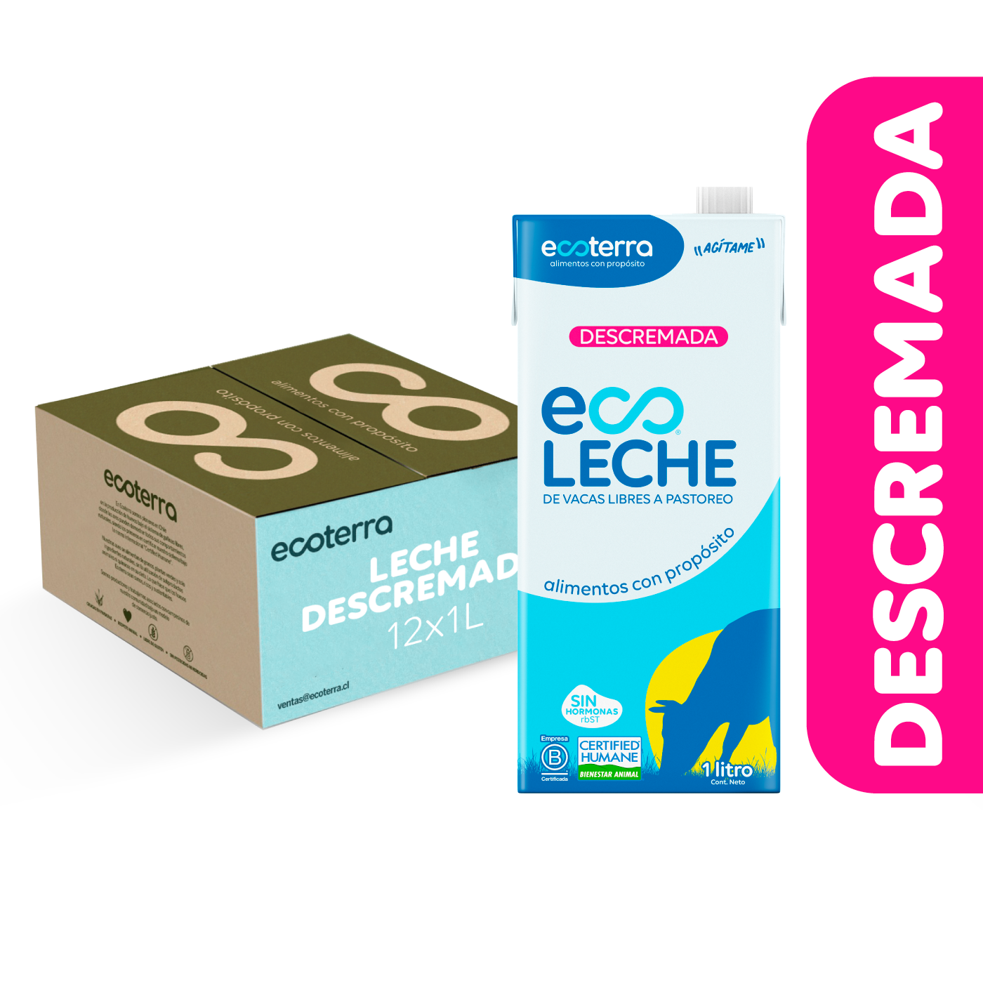 Caja de EcoLeche Descremada 12x 1Lt Ecoterra