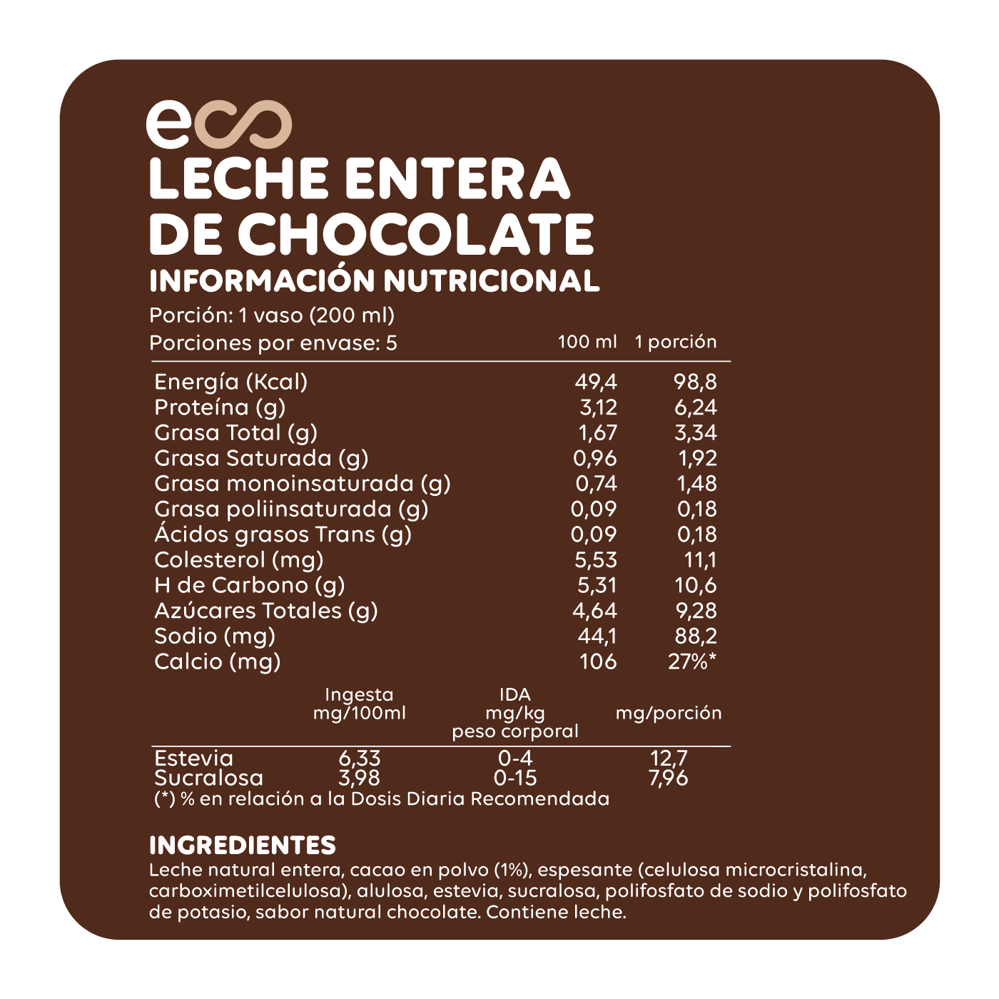 Caja de EcoLeche Chocolate 1 Lt x 12 und Ecoterra