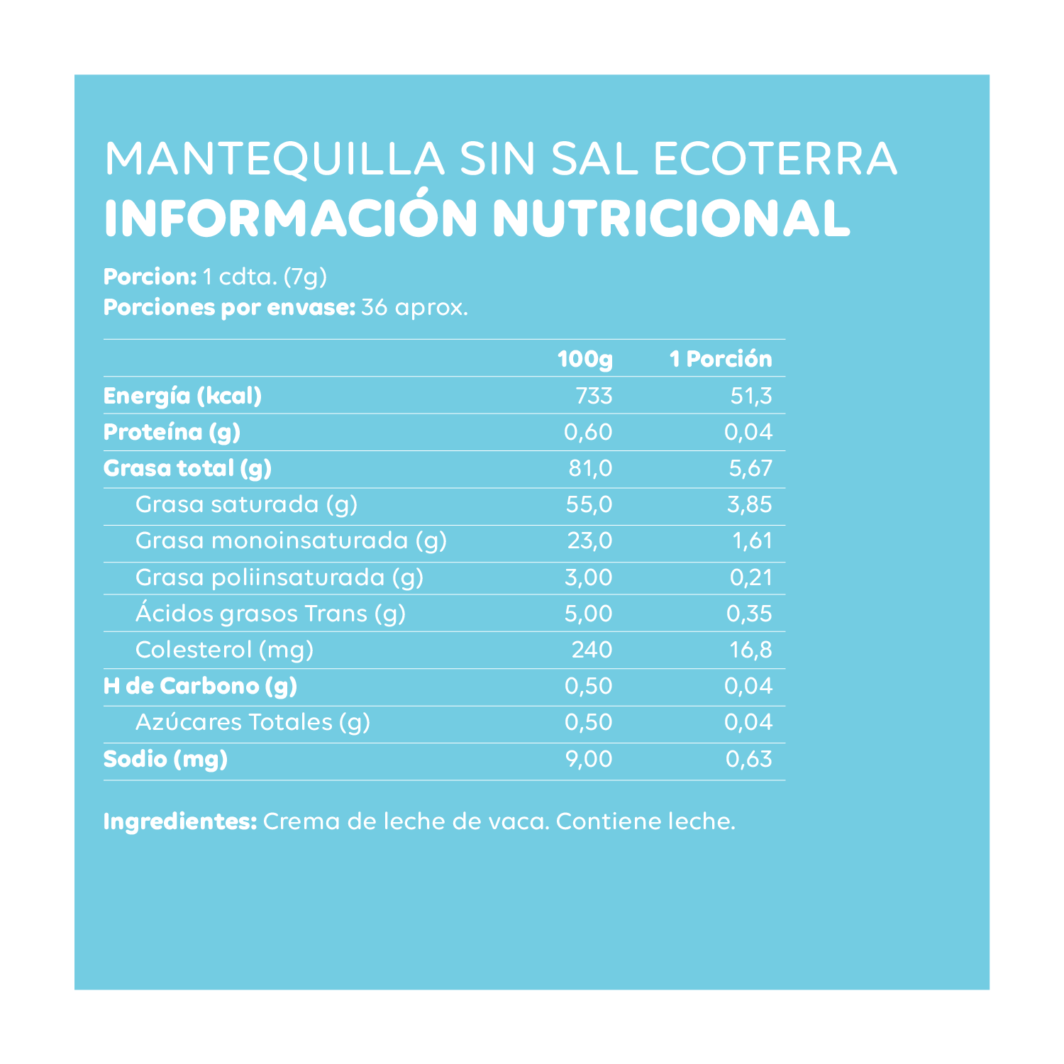 250 gr - Mantequilla sin Sal Ecoterra