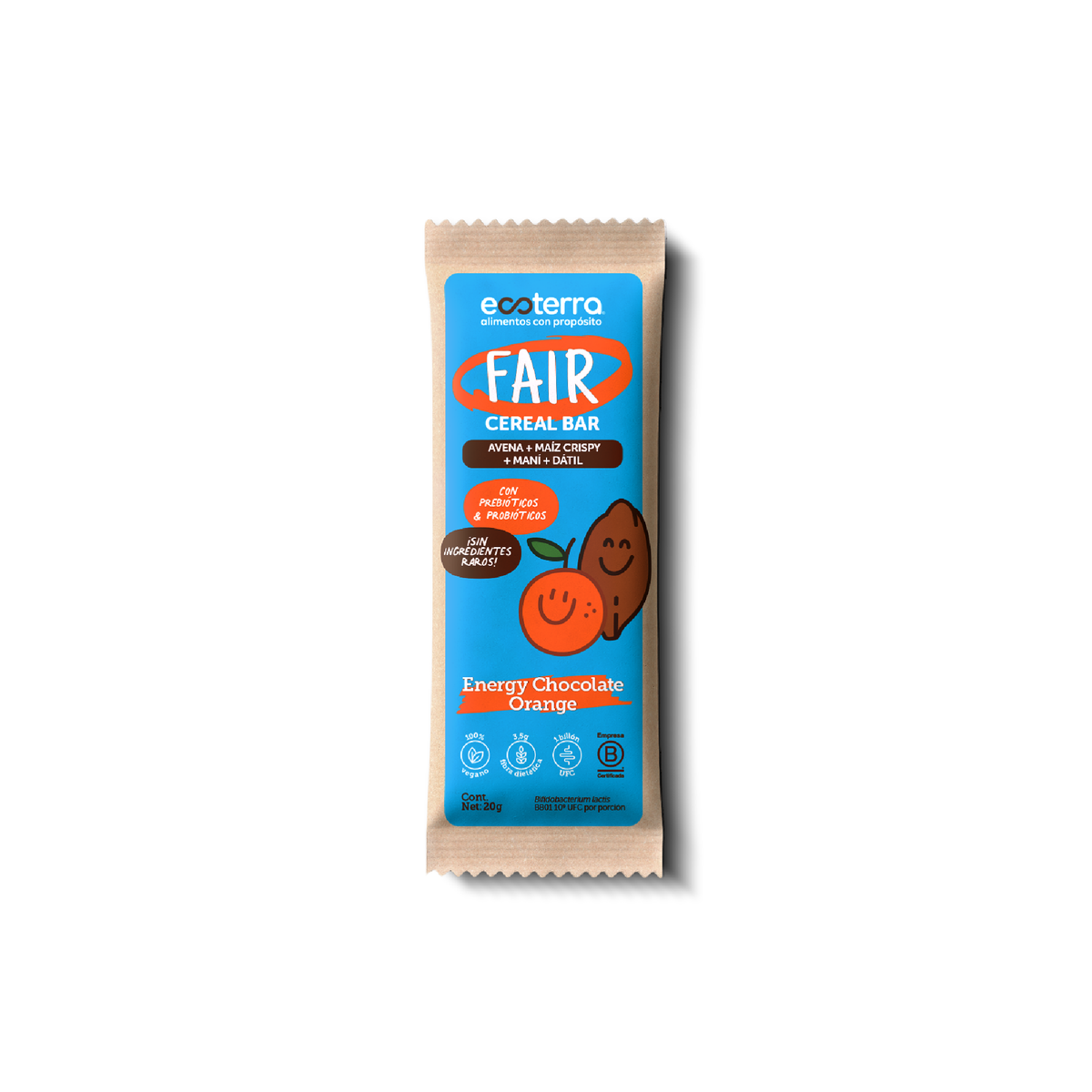 Barritas probióticas Ecoterra en envase individual, snack con probióticos.