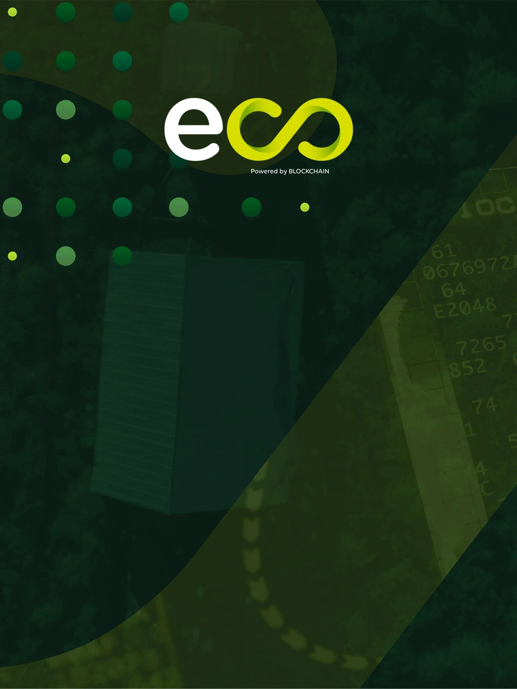 Fondo corporativo verde de Ecoterra con el logotipo oficial y la tecnología de trazabilidad por blockchain para alimentos orgánicos y sustentables para mobile