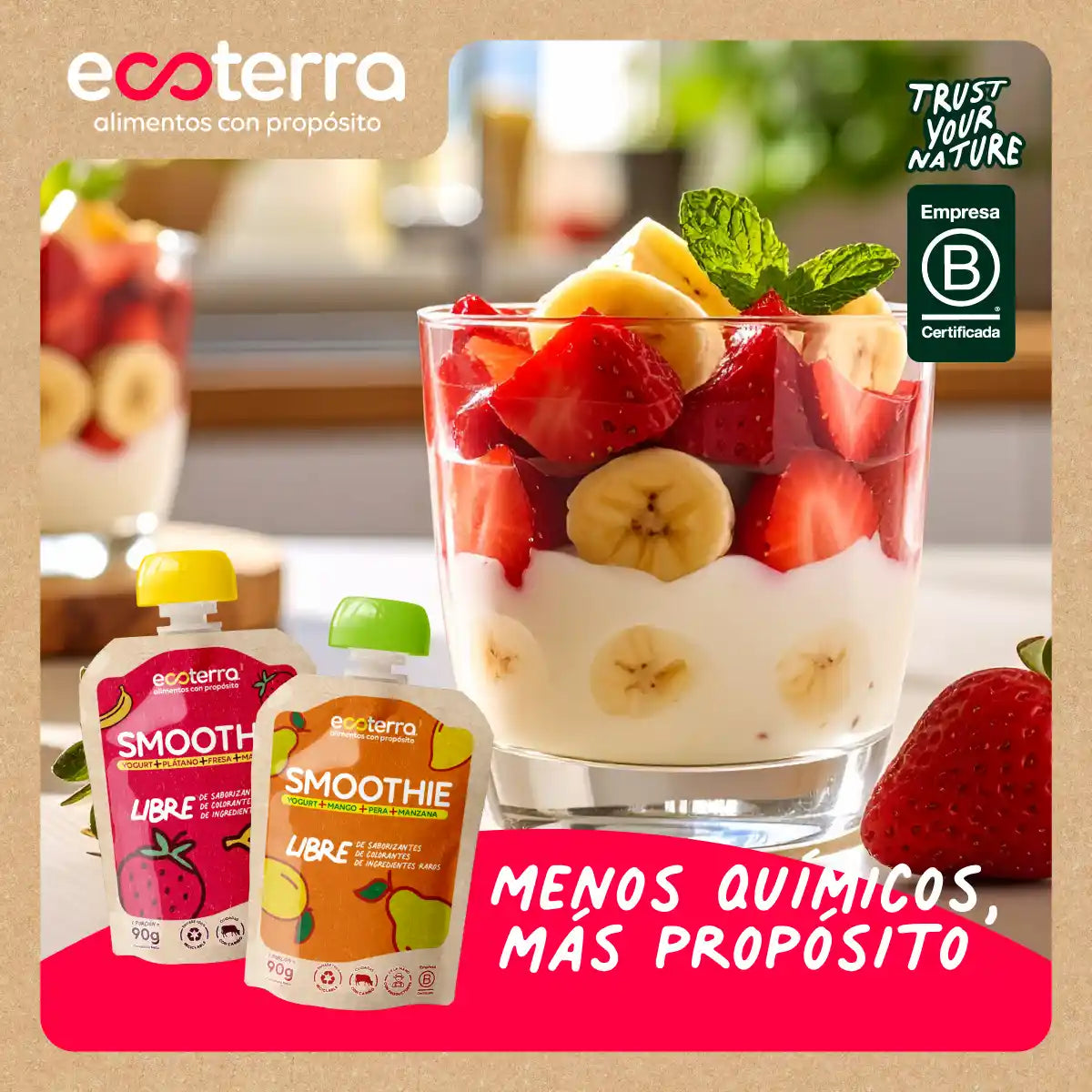 Smoohies Ecoterra sin químicos, saborizantes, colorantes ni ingredientes raros