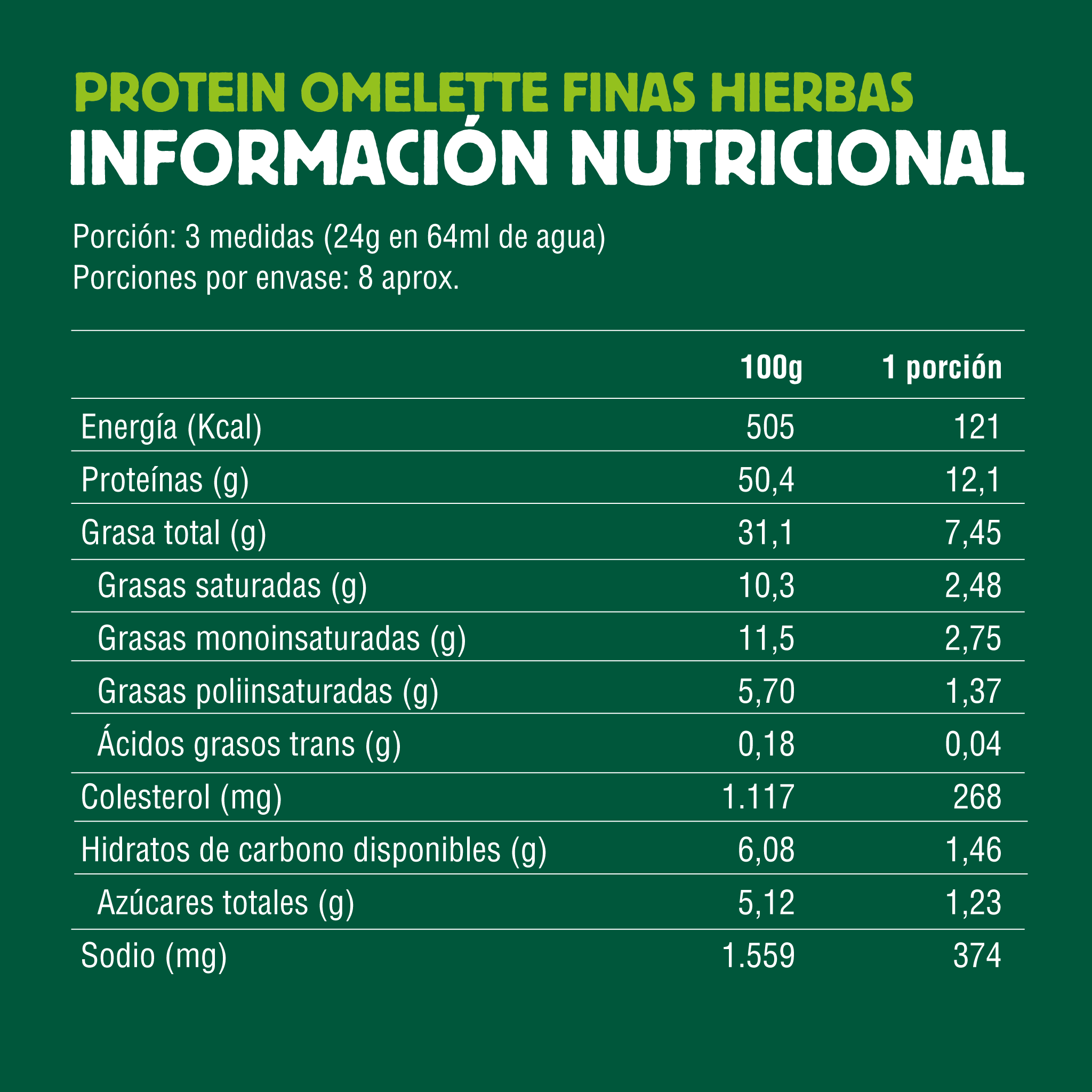 198 gr - Protein Omelette en Polvo Finas Hierbas
