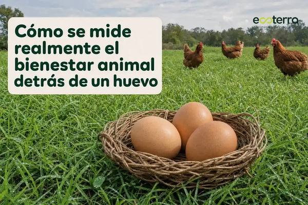Banner sobre cómo medir el bienestar animal y certificación Certified Humane en gallinas libres a pastoreo de Ecoterra
