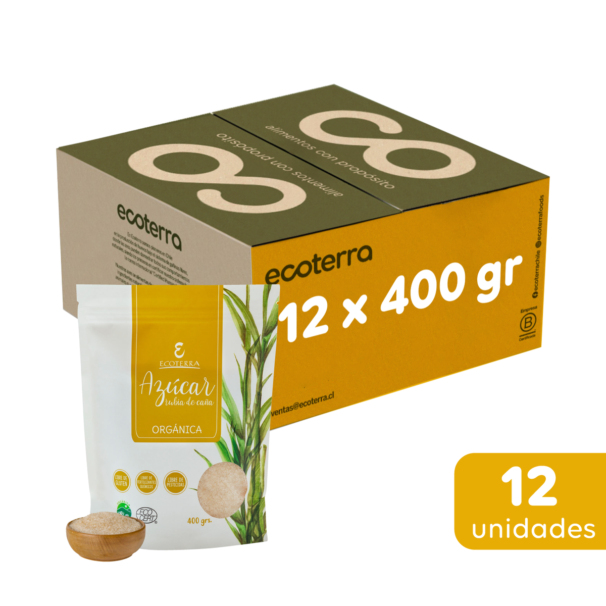 Caja de Azúcar Orgánica 12x 400 gr Ecoterra