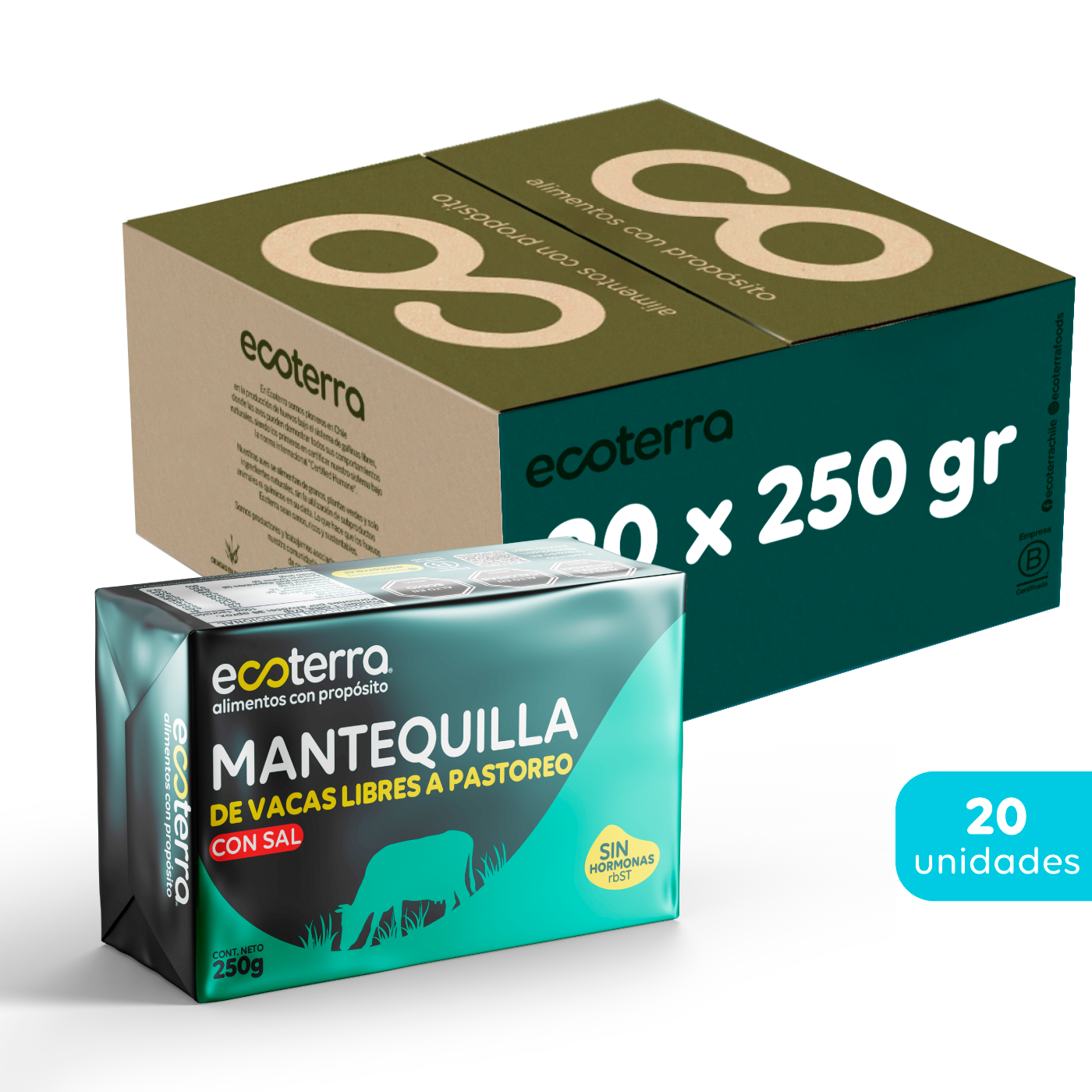 Caja 20 unidades - 250 gr - Mantequilla con Sal Ecoterra