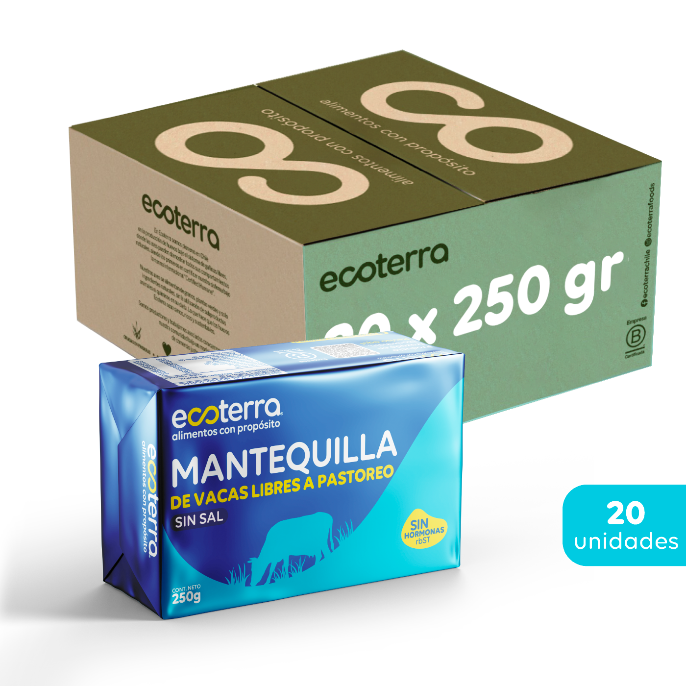 Caja 20 unidades - 250 gr - Mantequilla sin Sal Ecoterra