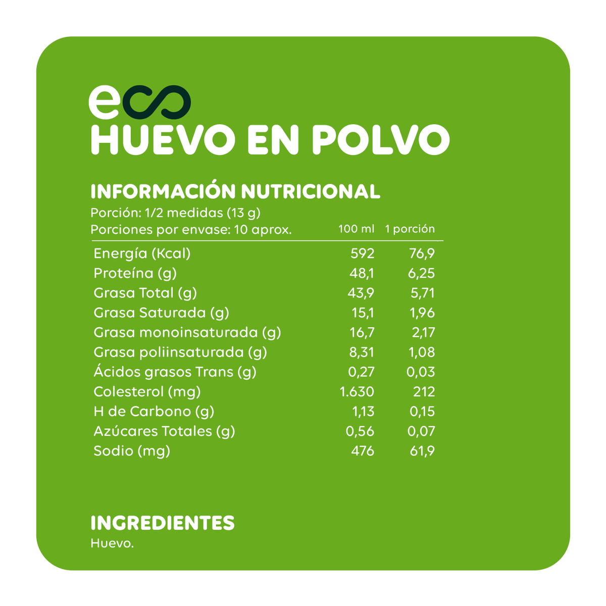 HUEVO ENTERO EN POLVO PASTEURIZADO 125G