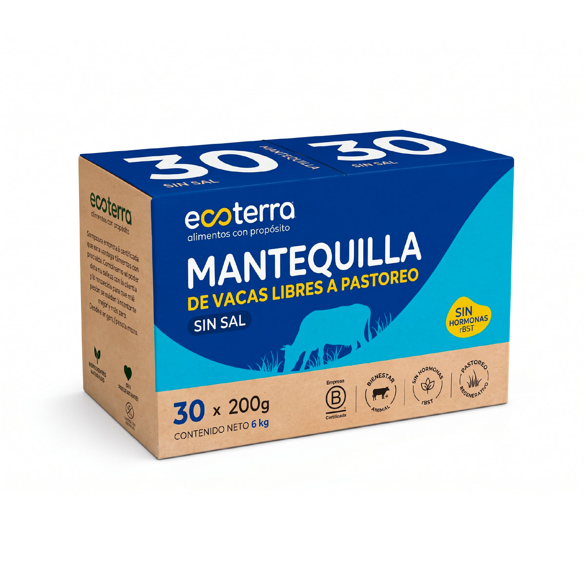 Caja 30 unidades - 200 gr - Mantequilla sin Sal Ecoterra