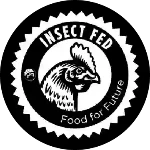 Sello oficial Insect Fed Food for Future que certifica el uso de proteína de insectos sustentable en la alimentación regenerativa de aves