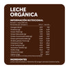 Tabla de información nutricional de la Leche Orgánica Entera Ecoterra fortificada con Vitamina D3, destacando 126 Kcal, 6,49g de proteína y 40% de la dosis diaria de vitamina D por vaso de 200 ml.