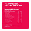 Tabla de información nutricional y lista de ingredientes de la mantequilla con sal del Himalaya Ecoterra elaborada con crema de leche pasteurizada
