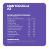 Tabla de información nutricional e ingredientes de Mantequilla Ecoterra A2 con sal de 250g, detallando crema de leche pasteurizada con proteína beta-caseína A2, 0,6g de proteína y 55g de grasa saturada por 100g.