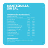 Tabla de información nutricional e ingredientes de la Mantequilla Ecoterra sin sal de vacas libres a pastoreo en envase de 250g, destacando 0,6g de proteína, 55g de grasa saturada por cada 100g y crema de leche pasteurizada sin hormonas rBST.