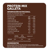 Tabla de información nutricional e ingredientes de protein mix cookies ecoterra con 12.8g de proteína por porción hecha con avena clara de huevo y alulosa