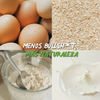 Ingredientes naturales para muffin proteico: huevos de gallinas libres a pastoreo, avena, leche de cabra y clara de huevo en polvo Ecoterra sin aditivos artificiales.