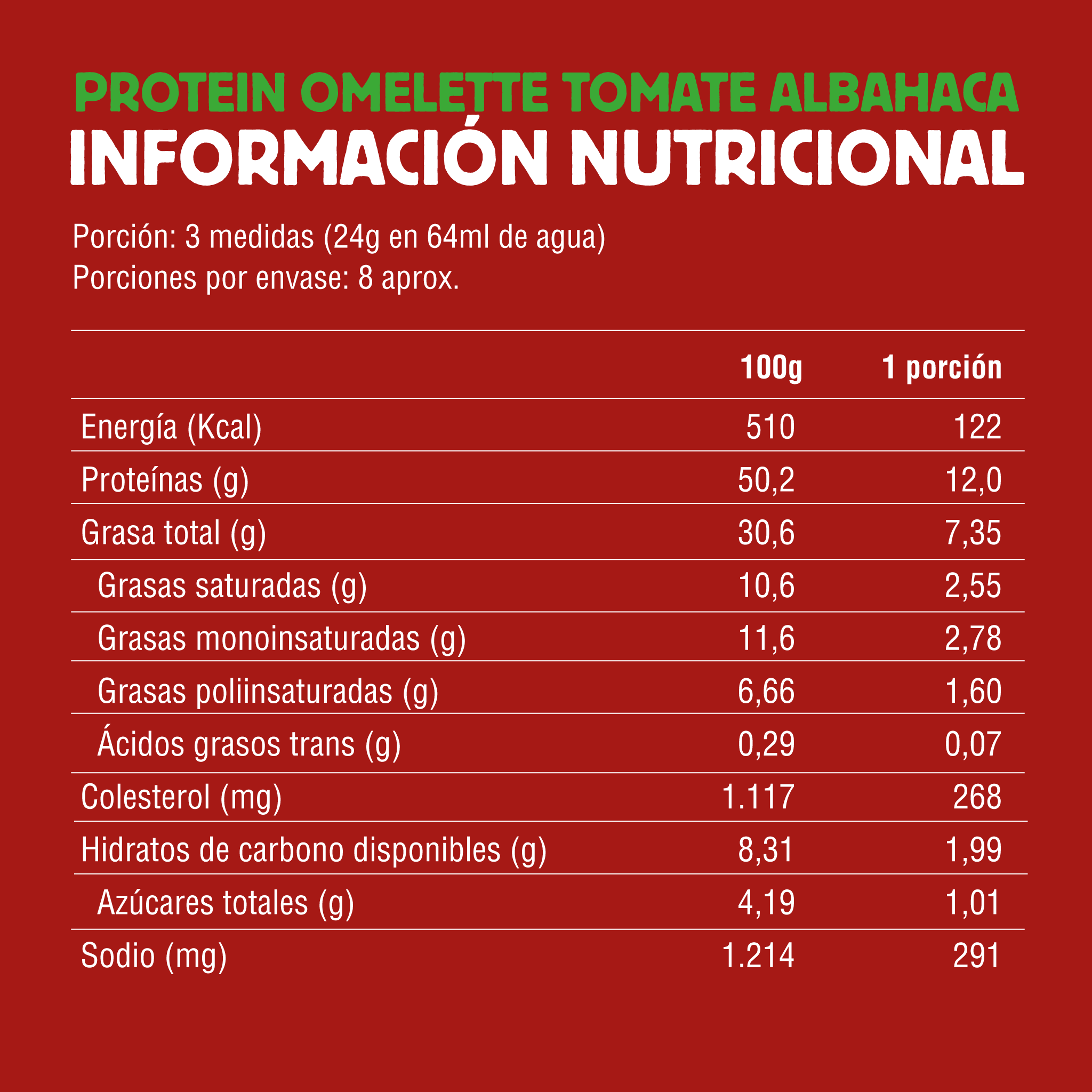 198 gr - Protein Omelette en Polvo Tomate Albahaca